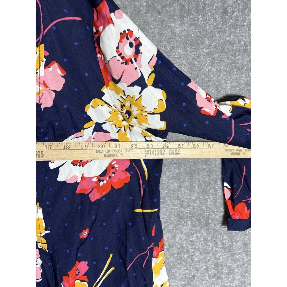 Old Navy Dress Womens Size XL Blue Floral Long Sleeve Pintuck Lace Up Neckline - Picture 8 of 9